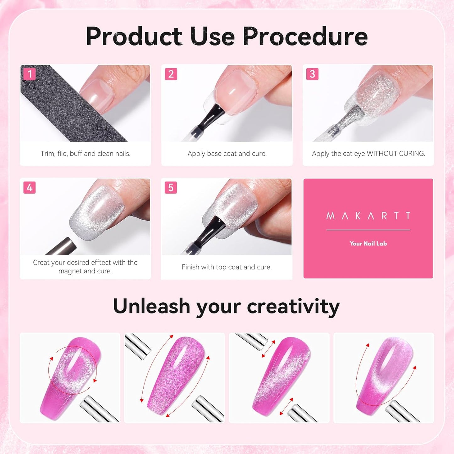 Makartt Universal Silver Cat Eye Gel Polish: Sparkle Glitter Nail Polish Holographic Magnetic Gel with Magnet DIY at Home for Beginner Easy to Use Nail Art Design Manicure 10ml-BrightBean Baby