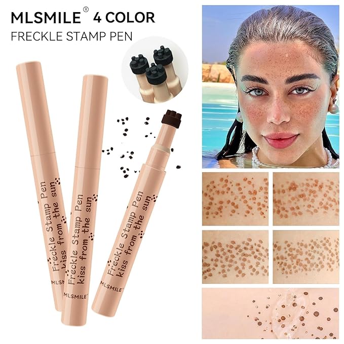 AKARY Stamp Freckle Pen Natural Lifelike Fake Freckles Makeup, Waterproof Long Lasting Quick Dry 5 Comb Corners Natural Like Face Freckle Makeup Pen for Effortless Sunkissed Makeup, 04-Dark Brown-BrightBean Baby