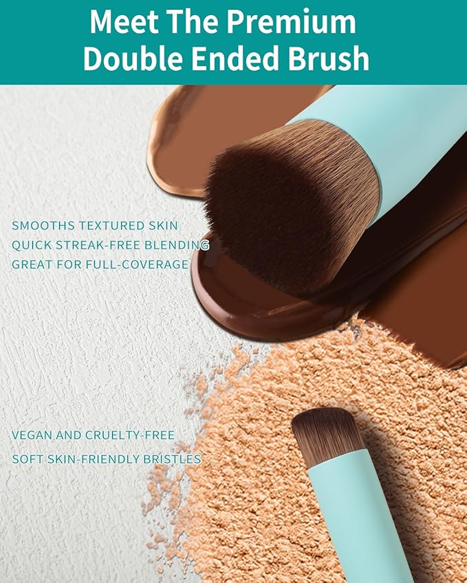EIGSHOW Foundation and Concealer Brush, Dual Ended Makeup Brush For Flawless Foundation Coverage, Under Eye Concealer, Vegan & Cruelty-free (D110B)-BrightBean Baby