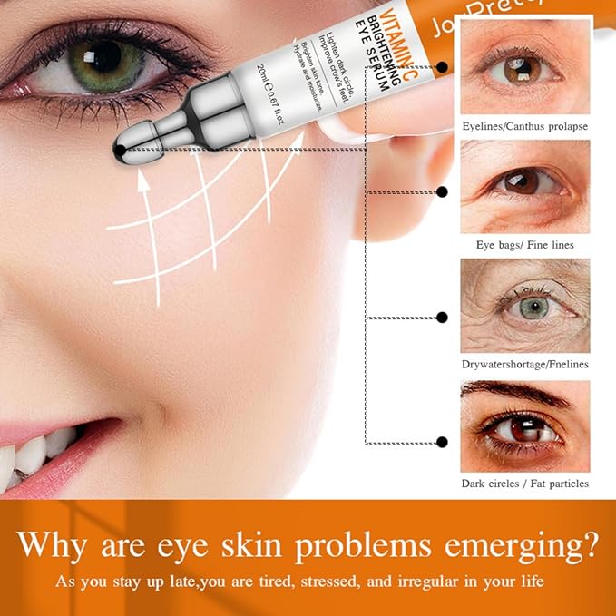 New JoyPretty Vitamin C Brightening Eye Serum,Eye cream,Anti Aging Serum with Vitamin C, Niacinamide and Hyaluronic Acid,Remove for Dark Circles Puffiness Under Eye Bags Fine Line Crow's Feet (3)-BrightBean Baby