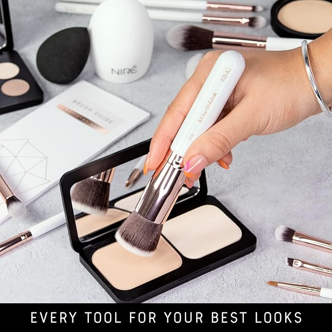 Niré Beauty White 15piece Award Winning Professional Makeup Brush Set: Vegan Makeup Brushes with Case, Makeup Sponge, Cleaner, Guide, Gift Box-BrightBean Baby