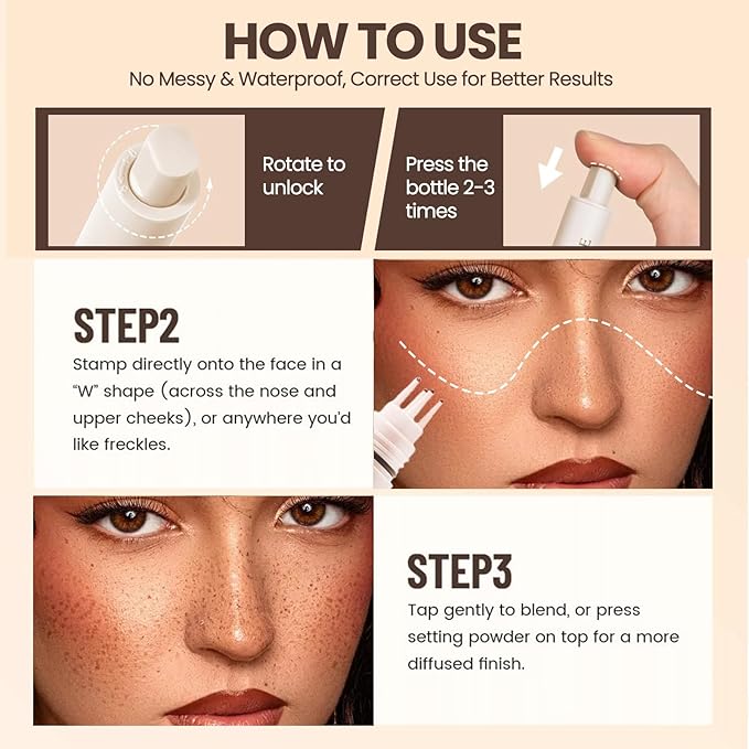 Freckle Stamp Pen, Fake Freckle Stamp Makeup Tool, Faux Freckle Stamp with Quick Dry 5-Point Multi-Prong Soft Tip, Waterproof & Long Lasting Lifelike Sunkissed Face Freckle Makeup (1# Light)-BrightBean Baby