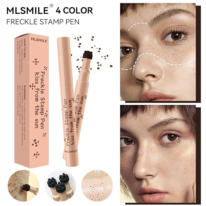 AKARY Stamp Freckle Pen Natural Lifelike Fake Freckles Makeup, Waterproof Long Lasting Quick Dry 5 Comb Corners Natural Like Face Freckle Makeup Pen for Effortless Sunkissed Makeup, 03-Chestnut-BrightBean Baby