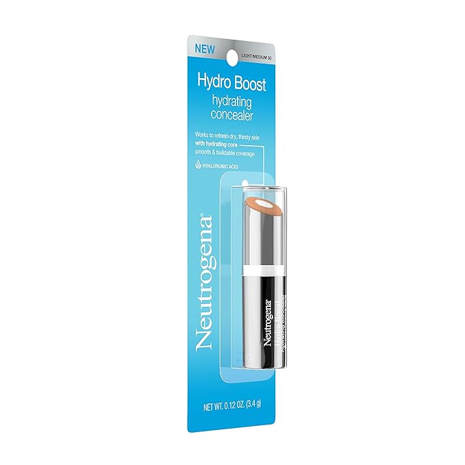 Neutrogena Hydro Boost Hydrating Concealer Stick for Dry Skin, Oil-Free, Lightweight, Non-Greasy and Non-Comedogenic Cover-Up Makeup with Hyaluronic Acid, 30 Light/Medium, 0.12 Oz-BrightBean Baby