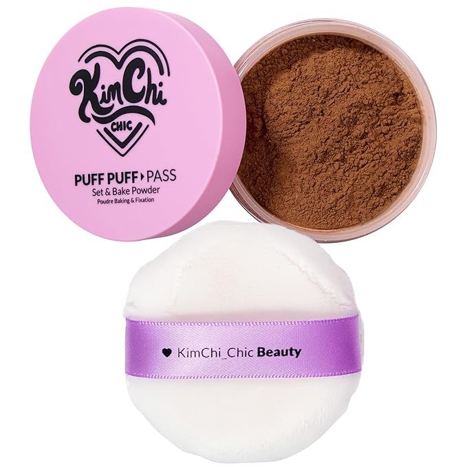 Kimchi Chic Beauty Puff Puff Pass Set and Bake Powder, Loose Face Powder with Extra Fluffy Setting Powder Puff, Soft Brown Face Makeup for Uneven Skin Tone, 07 Cocoa-BrightBean Baby
