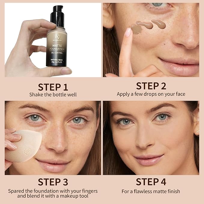 FV Full Coverage Liquid Foundation, Lightweight & Concealing, Long Lasting Matte Foundation Makeup with Flawless Finish, Oil Control Waterproof Foundation for Oily Skin (Classic Ivory Matte)-BrightBean Baby