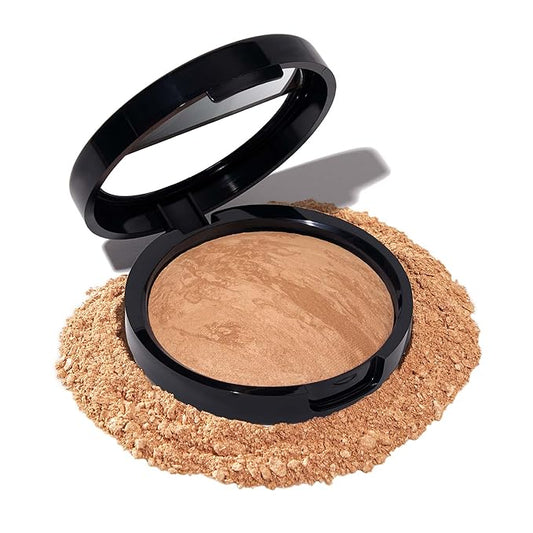 LAURA GELLER NEW YORK Award-Winning Baked Balance-n-Brighten Color Correcting Powder Foundation - Golden Medium - Buildable Light to Medium Coverage - Demi-Matte Natural Finish-BrightBean Baby