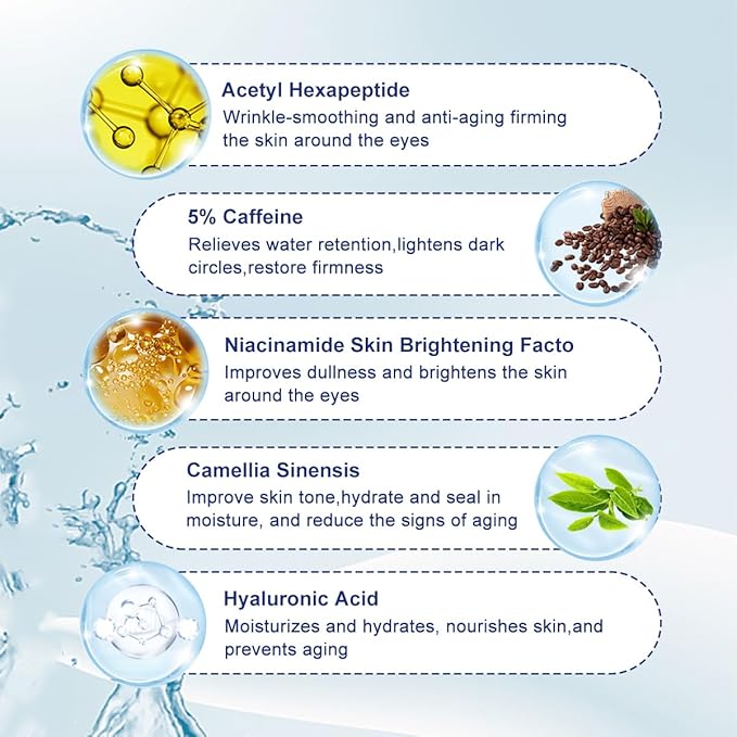 Caffeine Eye Serum,Under Eye Roller Serum with 360° Massage Ball,Eye Contour Cream for Dark Circles and Puffiness Wrinkles Fine Lines-BrightBean Baby