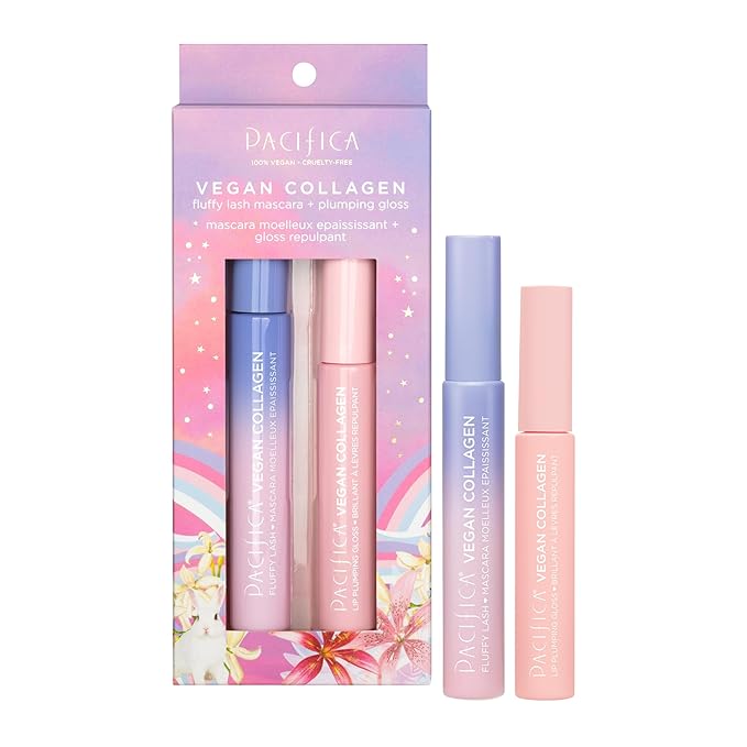 Pacifica Beauty Vegan Collagen Lash and Lip Kit Set, Makeup, Fluffy Lash Mascara, Long Lasting, Black Volumizing Mascara, Lip Gloss, Lip Serum, Lip Plumping, 0.24 fl oz and 0.19 fl oz (Set of 2)-BrightBean Baby