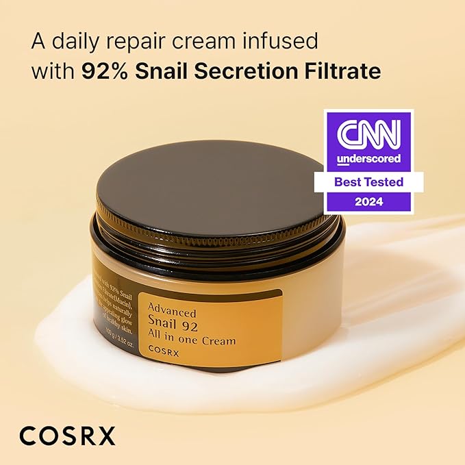 COSRX Snail Mucin 92% Repair Cream, Daily Face Gel Moisturizer for Dry Skin, Acne-prone, Sensitive Skin, Not Tested on Animals, No Parabens, Korean Skincare (3.52 Fl Oz (Pack of 1))-BrightBean Baby