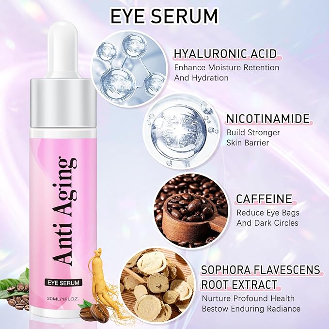 5% Caffeine Eye Cream Eye Serum Kit for Dark Circles Under Eye Treatment For Puffiness Bags And Wrinkles Eye Cream Anti Aging Eye Serum & Eye Roller 2 Fl Oz-BrightBean Baby