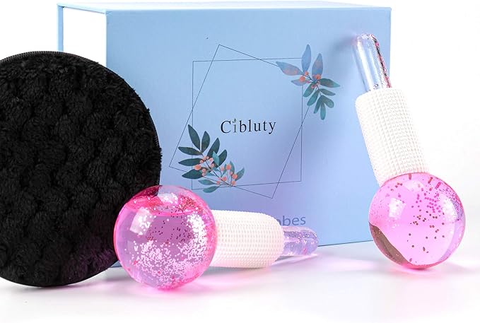 Facial Ice beauty ball- 2PC Globes Pink Facial Roller for Cold or Hot Skin Massagers Globe Durable Quartz Glass for Face and Eye Rollers Reduce Puffiness-BrightBean Baby