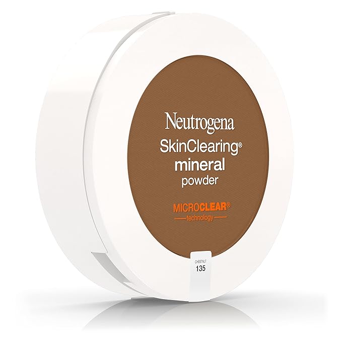 Neutrogena SkinClearing Mineral Acne-Concealing Pressed Powder Compact, Shine-Free & Oil-Absorbing Makeup with Salicylic Acid to Cover, Treat, & Prevent Breakouts, Chestnut 135,.38 oz-BrightBean Baby