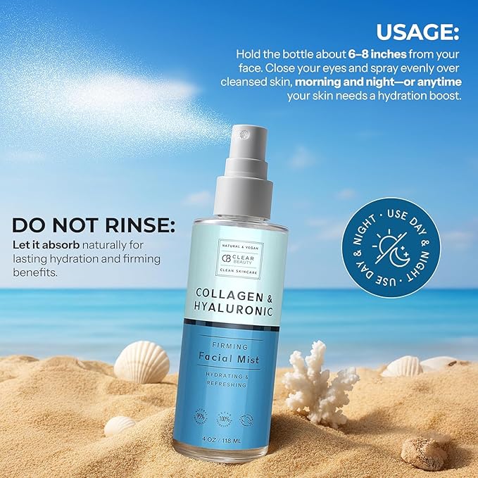 Hyaluronic Acid & Collagen Face Mist - Dermatologist Tested, Moisturizes & Tones Skin, Anti-Aging, Natural Ingredients, Cruelty-Free Korean Skin Care - All Skin Types - 4 OZ (2 Pack)-BrightBean Baby
