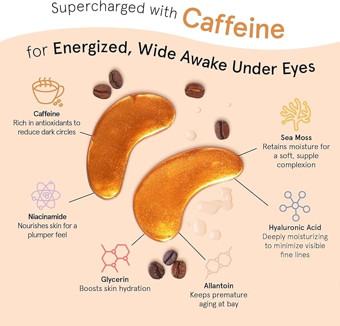 grace & stella Caffeine Under Eye Patches - Awakening Eye Patches for Puffy Eyes and Dark Circles - Under Eye Mask Patches with Niacinamide & Hyaluronic Acid - Vegan, Cruelty-Free (Bronze, 6 Pairs)-BrightBean Baby