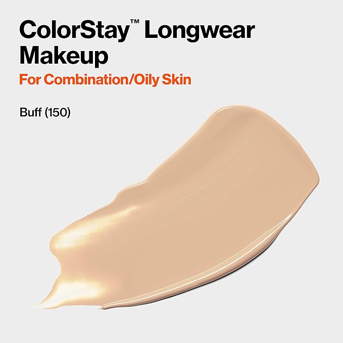 Revlon Liquid Foundation, ColorStay Face Makeup for Combination & Oily Skin, SPF 15, Longwear Medium-Full Coverage with Matte Finish, Buff (150), 1.0 Oz-BrightBean Baby