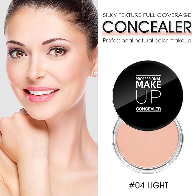 Cream Concealer Full Coverage Makeup, Matte Color Correcting Concealer with Brush, Waterproof, Conceals Blemish, Pores and Spots, Under Eye Makeup Concealer for Dark Circles (#04 LIGHT)-BrightBean Baby