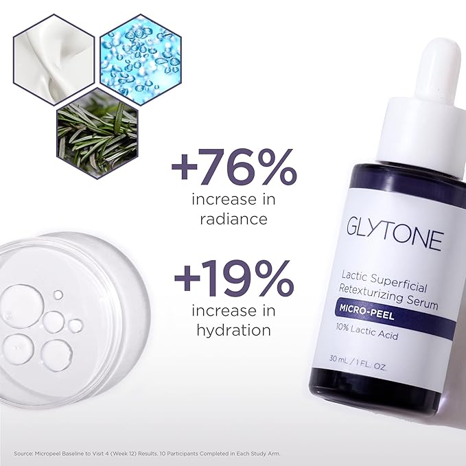 Glytone Micro-Peel Lactic Superficial Retexturizing Serum | Anti-Aging AHA Exfoliating Serum for Face with 10% Lactic Acid | Hydrates, Brightens & Reduces Wrinkles | Paraben-Free - 1 Fl oz-BrightBean Baby