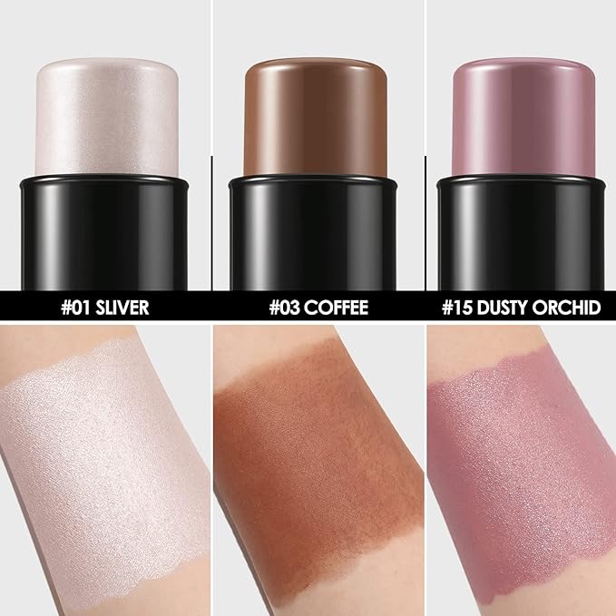 FOCALLURE 3 Pcs Cream Contour Sticks,Shades with Highlighter & Bronzer & Blush,Non-greasy Long-wear Face Contouring Pen,Easy to Sculpt the Face and Create a Lightweight Finishing Makeup,UNIVERSAl-BrightBean Baby