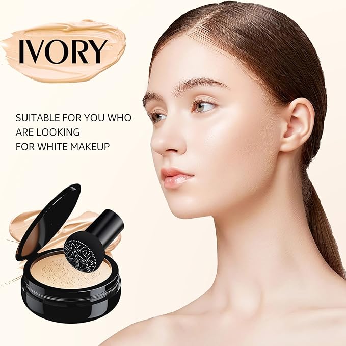 Mushroom Head Air Cushion CC Cream Foundation - Moisturizing & Long-Lasting BB Cream Concealer Makeup Base for All Skin Types, Brighten Long - Lasting Even Color Correcting Concealer (Ivory)-BrightBean Baby