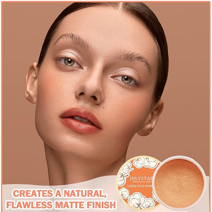 Setting Powder Loose Face Powder Matte Soft Smooth Oil Control Long Lasting Loose Setting Powder Makeup For Natural Flawless #03 Dark Skin Tone-BrightBean Baby