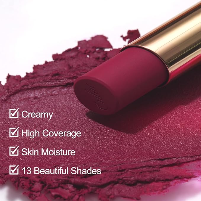 Oulac Creamy Matte Lipstick for Women, Lipstick & Blush Duo, Magenta Soft Satin Finish Lipsticks with Moisturising Formula, Rich Color Lightweight Lip Balm, Rose Oil,Vegan & Cruelty-Free| 3.6g (Y03)-BrightBean Baby