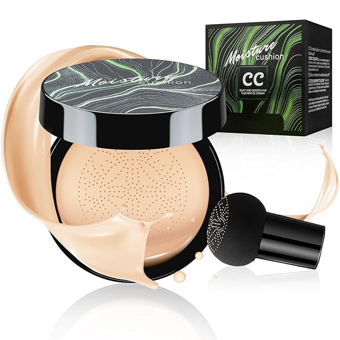 Mushroom Head Air Cushion CC Cream Foundation - Moisturizing & Long-Lasting BB Cream Concealer Makeup Base for All Skin Types, Brighten Long - Lasting Even Color Correcting Concealer (Natural)-BrightBean Baby
