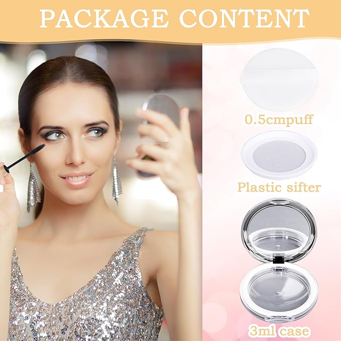 Mabor 2pcs Loose Powder Containers Powder for Women Girls Empty Face Powder Compact Powder Puff Container with Mirror Empty Reusable Powder Case-BrightBean Baby