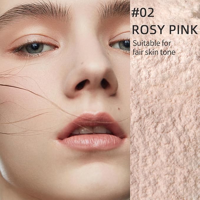 Erinde Pink Translucent Matte Setting Powder with Puff, Face Loose powder Makeup, Oil Control Finishing Powder, Lightweight Blurring Powder, Waterproof, 24H Long-Lasting, Creates Soft Focus Effect-BrightBean Baby