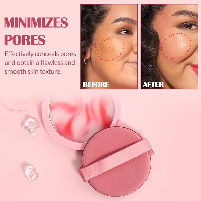 Oil Control Pressed Setting Powder, Matte Soft Jelly Texture Powder-free Face Powder, Long-Lasting Waterproof Pressed Powder Makeup, Flawless Lightweight Face Cosmetics - Pink-BrightBean Baby