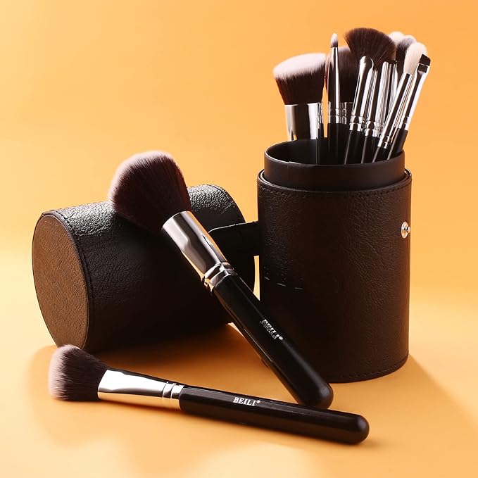 BEILI Makeup Brushes 12pcs Makeup Brushes Set with Holder Premium Synthetic Kabuki Foundation Brush Blending Blush Concealer Full Face Makeup Brushes Kit With Gift Box(Black)-BrightBean Baby