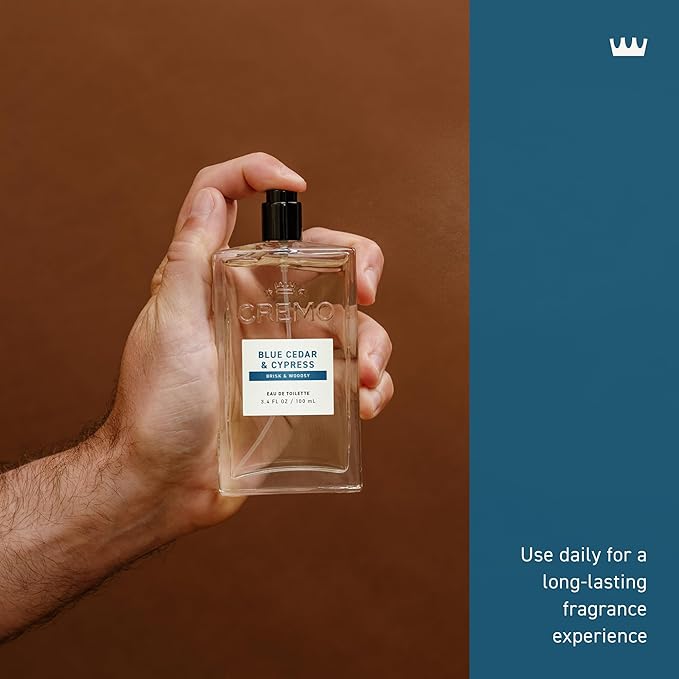 Cremo Cologne for Men - Blue Cedar & Cypress Mens Cologne Spray- A Woodsy Scent with Notes of Lemon Leaf, Cypress and Cedar, Fragrances For Men, 3.4 Fl Oz-BrightBean Baby