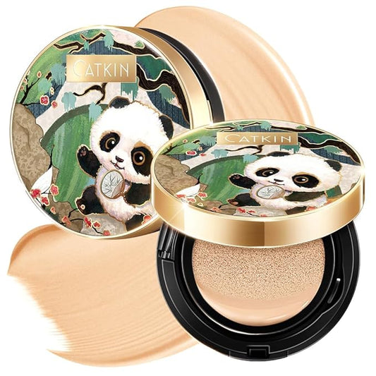 CATKIN Panda Land Full Coverage Cushion Fondation, Breathable Hydrating Nourishing Poreless Face Makeup Save for Sensitive Skin,Sheer Finish (W11 Light)-BrightBean Baby