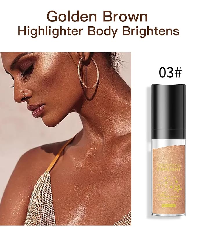 Fairy Highlight Puff Stick Highlight Patting Powder - Multi-Functional Shimmer Powder for Illuminating and Brightening Your Face and Body (#03 Gold Brown)-BrightBean Baby