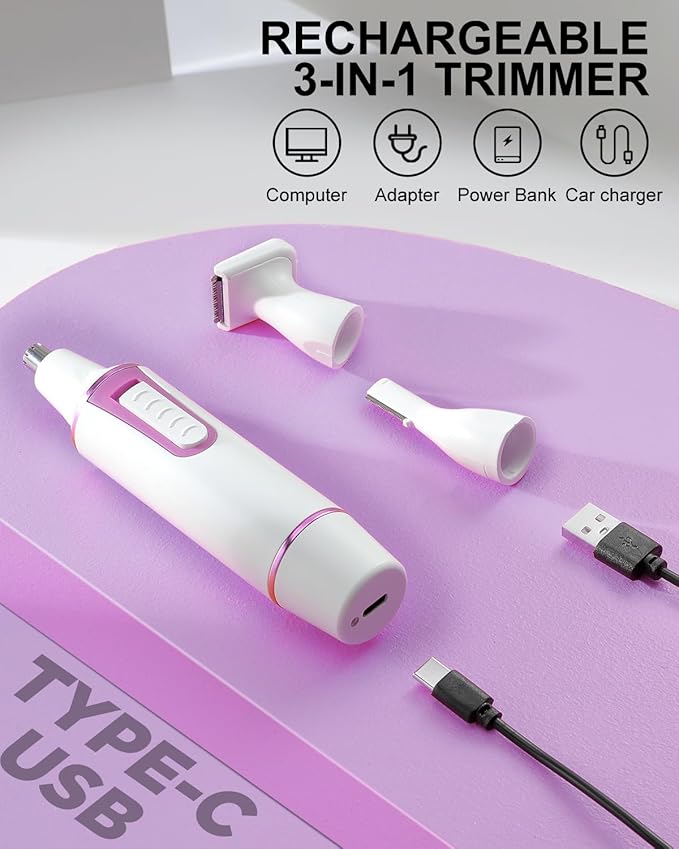 AREYZIN Nose Hair Trimmer for Women Rechargeable Eyebrow & Facial Hair Trimmer for Men, Professional Painless Nose Trimmer with IPX7 Waterproof, Dual Edge Blades for Easy Cleaning