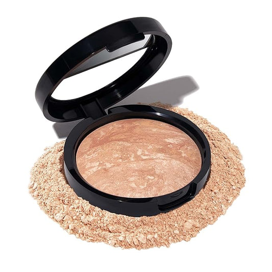 LAURA GELLER NEW YORK Award-Winning Baked Balance-n-Brighten Color Correcting Powder Foundation - Light - Buildable Light to Medium Coverage - Demi-Matte Natural Finish-BrightBean Baby