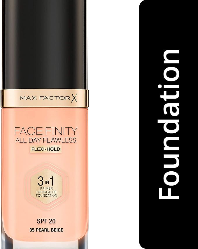 Max Factor Facefinity All Day Flawless 3 In 1 Foundation SPF 20, 30 Ml, 35 Pearl Beige-BrightBean Baby