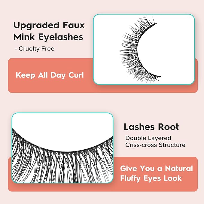 Natural Lashes 7MM Extra Short Eyelashes Natural Cat Eye Lashes 10 Pair False Eyelashes Wispy Eye Lashes Pack C Curl Strip Lashes 3D Volume Short Lashes Siligli Eyelashes-BrightBean Baby