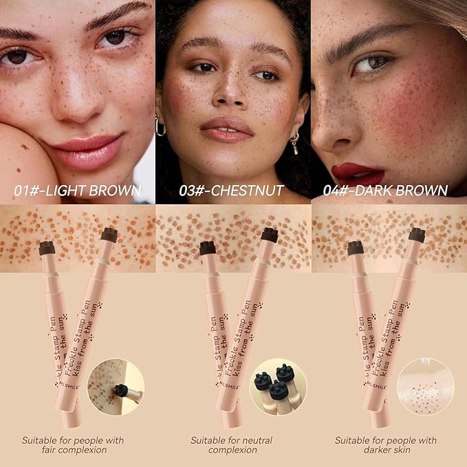 AKARY Stamp Freckle Pen Natural Lifelike Fake Freckles Makeup, Waterproof Long Lasting Quick Dry 5 Comb Corners Natural Like Face Freckle Makeup Pen for Effortless Sunkissed Makeup, 04-Dark Brown-BrightBean Baby