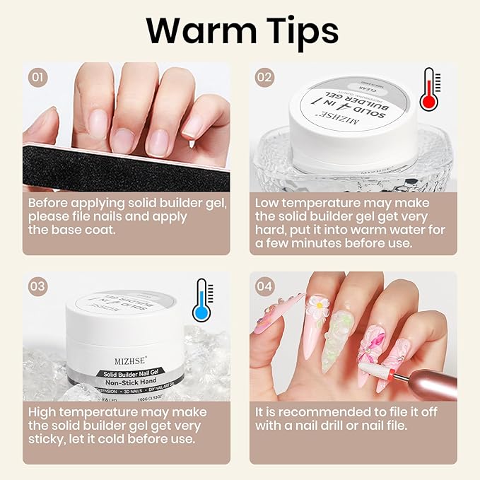 MIZHSE 100g Solid Builder Gel for Nails, Large Capacity Clear Hard Gel 3D Sculpting for Nail Art U V LED Builder Kit with 3D Silicone Pen, for Salon Home DIY-BrightBean Baby