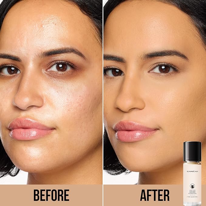 Lasting Cover Foundation, 24H Longlasting Full Coverage Matte Finish Face Makeup, Poreless, Lightweight, Waterproof, Oil Free Liquid Foundation, M01-BrightBean Baby