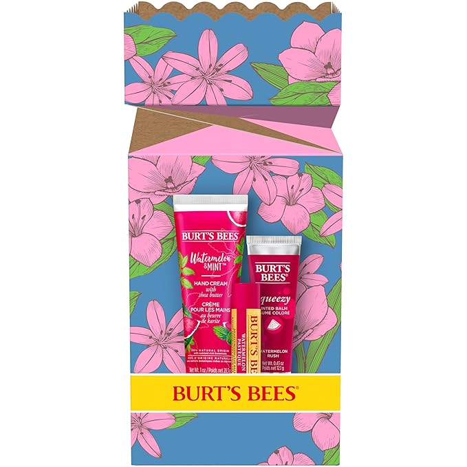 Burt's Bees Mothers Day Gifts for Mom, 3 Self Care Products, You're One in a Melon - Watermelon & Mint Hand Cream, Watermelon Lip Balm & Watermelon Rush Squeezy Tinted Lip Balm (Packaging May Vary)-BrightBean Baby