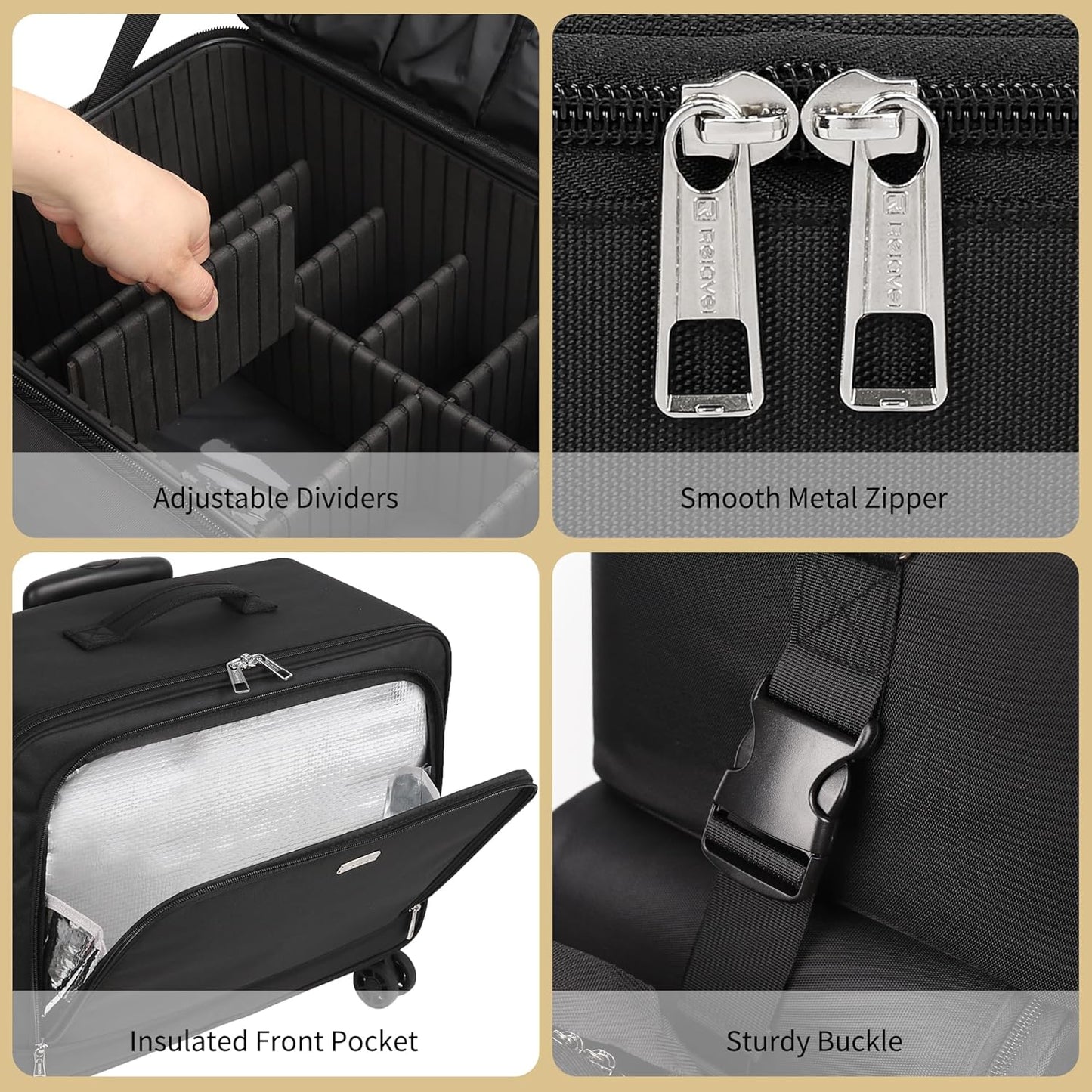 Rolling Makeup Bag Professional Makeup Artist Bags 4 in 1 Rolling Cosmetics Case Organizer Extra Large Trolley Travel Case with 360° Swivel Wheels and Adjustable Dividers-BrightBean Baby