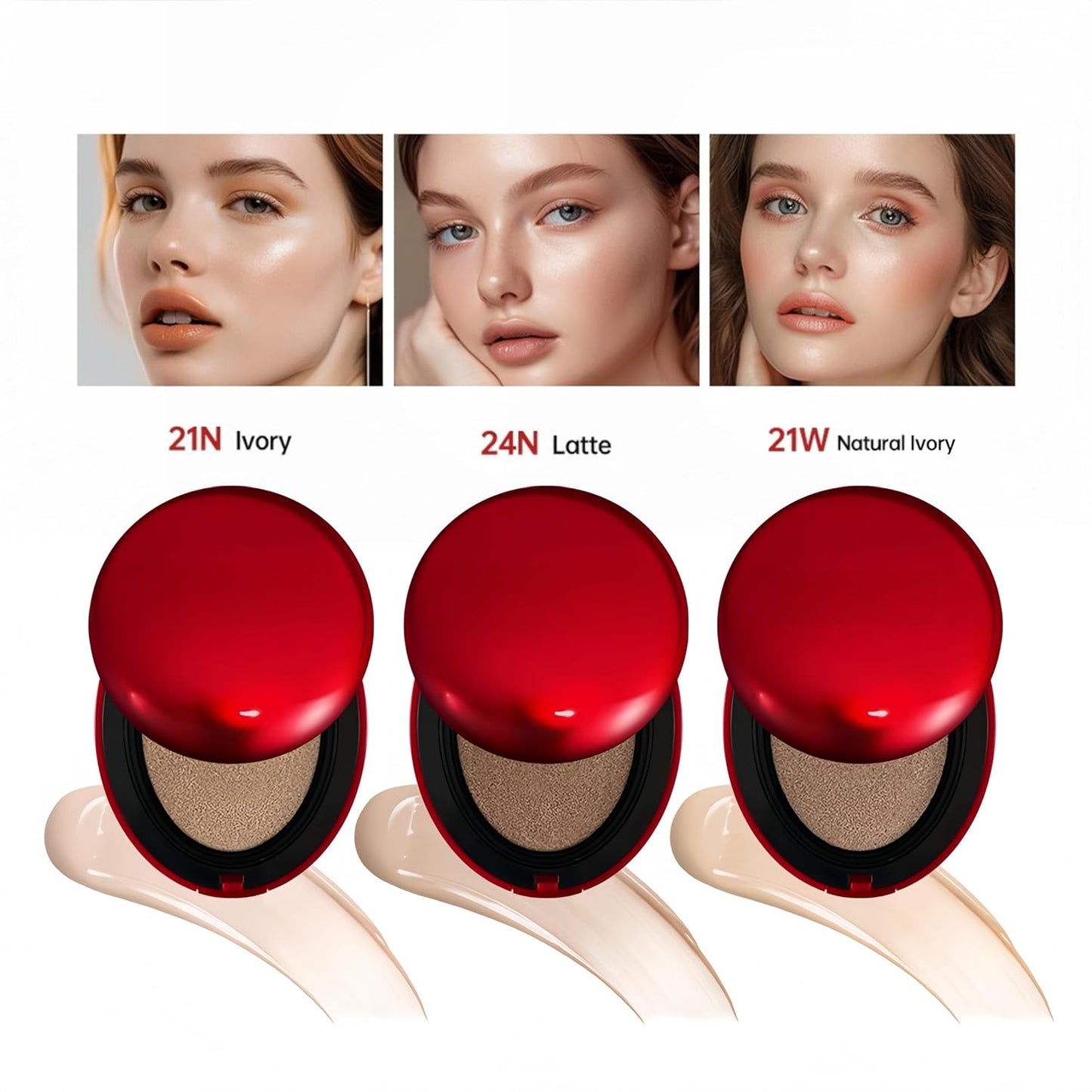 MAEPEOR Cushion Foundation 9 Colors Full Coverage Weightless Satin Glow Foundation Hydrating Long-Lasting Cushion BB Cream (Color 04)-BrightBean Baby