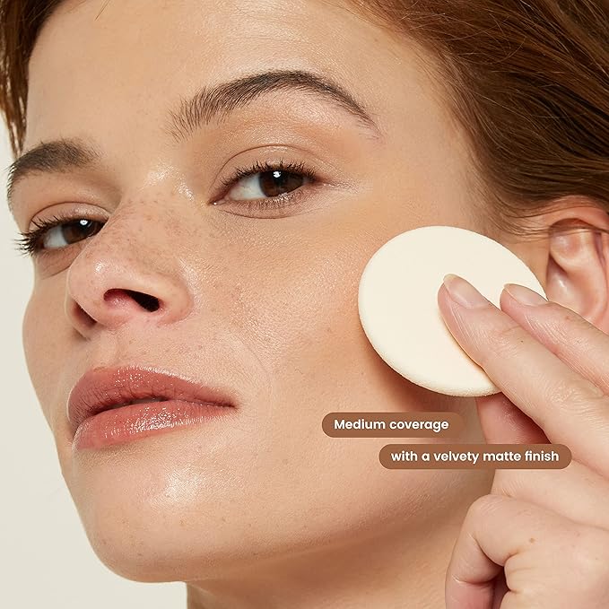JOAH Perfect Complexion Cashmere Powder Foundation, Medium Face Coverage, Matte Finish, Korean Makeup, Compact Design For Oily & All Skin Types, 16 Hour Wear, Medium with Cool Undertones-BrightBean Baby