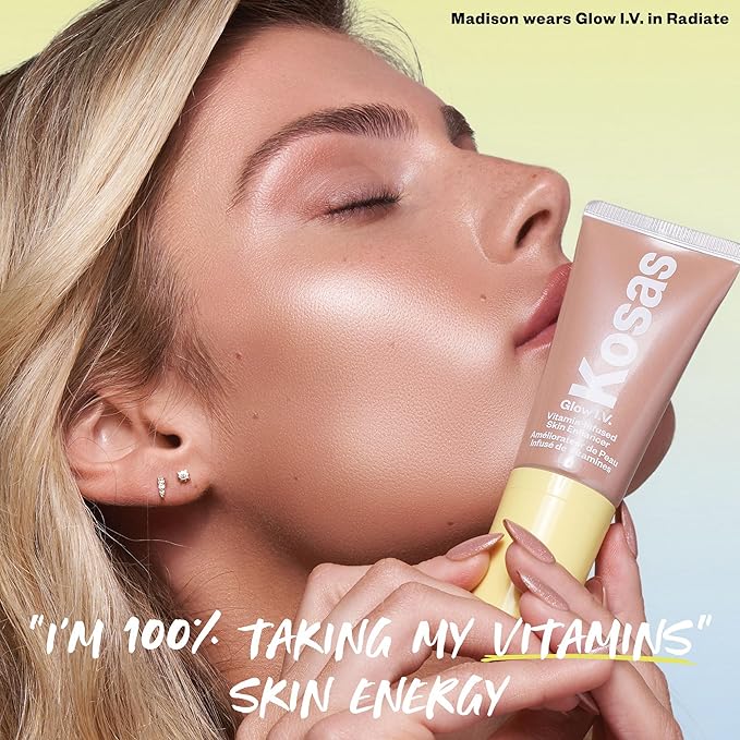 Kosas Glow I.V. Vitamin-Infused Skin Enhancer Face Makeup - Tinted Beauty Highlighter for a Healthy Glow - Radiate-BrightBean Baby