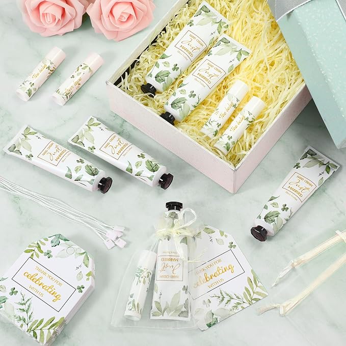25 Set Wedding Lip Balms and Hand Cream Gift Set Include 25 Moisturizing Hand Care Cream 25 Lip Balms with Thank You Cards and Bags Bridesmaid Gift Set for Bridal Shower Wedding(Greenery)-BrightBean Baby