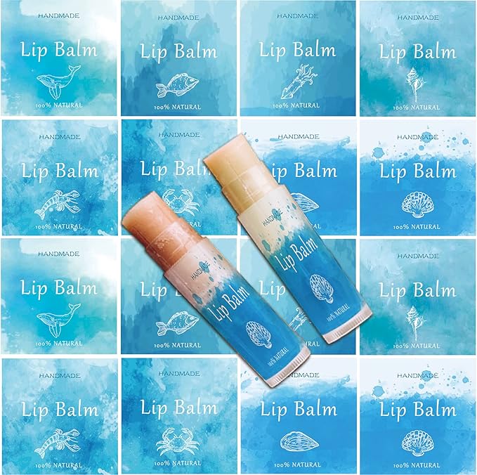 CRASPIRE Lip Balm Labels 80pcs Homemade Lip Balm Labels 2” Clear Lip Balm Labels for Tubes Printable Waterproof Lip Balm Stickers Labels for Lip Balm Handcream Candle Container(Marine Life-Blue)-BrightBean Baby