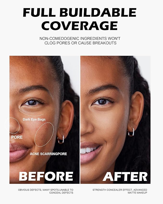 Full Cover Soft Focus Liquid Concealer, 24H Longwearing Waterproof Smooth Matte Flawless Finish Concealer Foundation Corrector for Eye Dark Circles Spots Face Concealer Matte Makeup Base,06-BrightBean Baby
