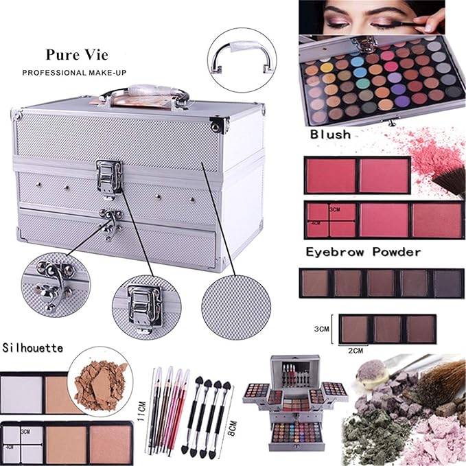 Pure Vie All In One Makeup Palette Gift Set Including 94 Eyeshadow, 12 Concealer, 3 Pressed Powder, 12 Lip Gloss, 3 Blush, 8 Eyebrow Powder - Harmony Makeup Contouring Kit for Salon and Daily Use #N4-BrightBean Baby